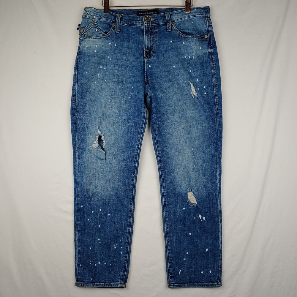 Rock & Republic Jeans Womens 34x27* (Tagged 12) Blue Cropped Distressed Denim